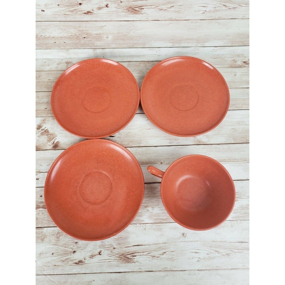 Vintage Branchell Melmac Melamine Confetti Orange Lot 3 Saucer 1 Cup Retro